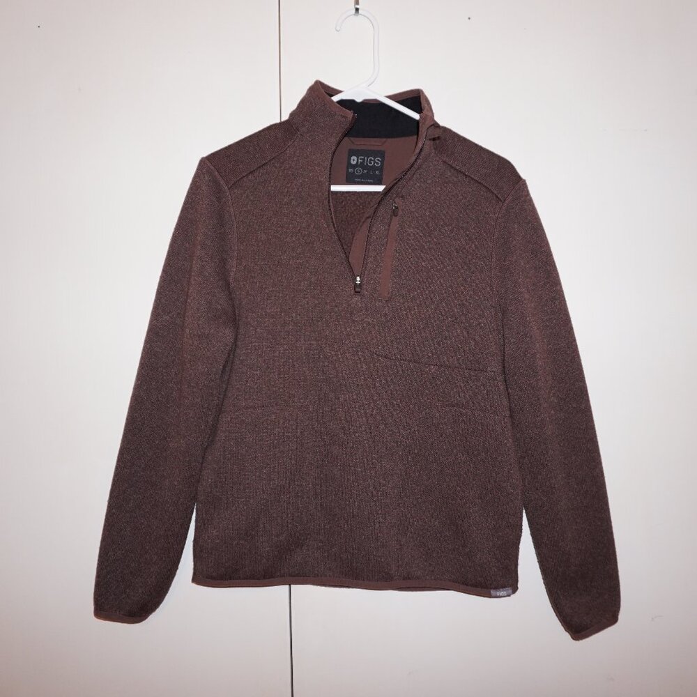 Figs On-Shift ¼ Zip Sweater Knit in Heather Espresso